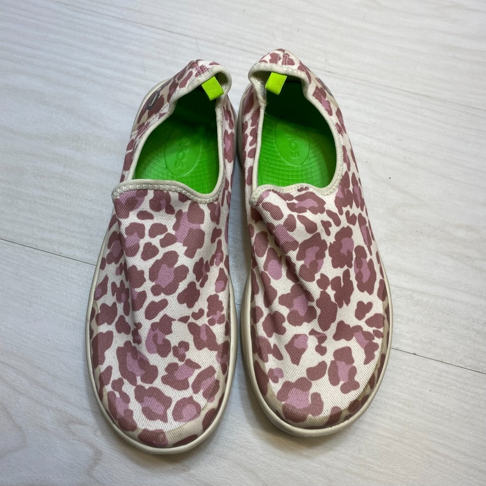 OOFOS OOmg Eezee Slip On Sneakers Womens Size 9 Canvas Pink Rose Leopard Print - Picture 9 of 9